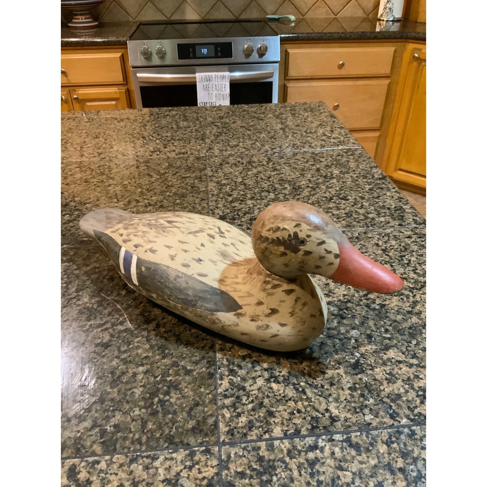 Vintage Hand Painted Wooden Duck Decoy Rustic Folk Art Stamped JS C. 2259